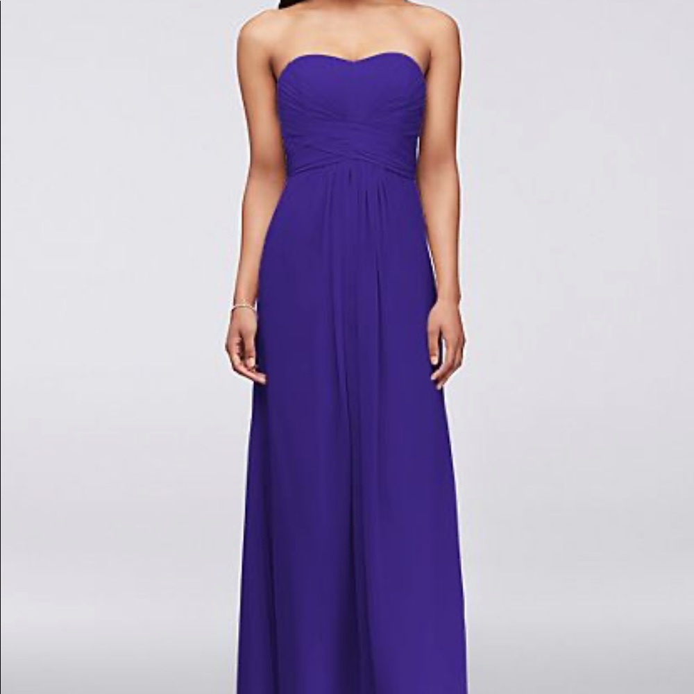 Long Strapless Chiffon Dress w/ Pleated Bodice